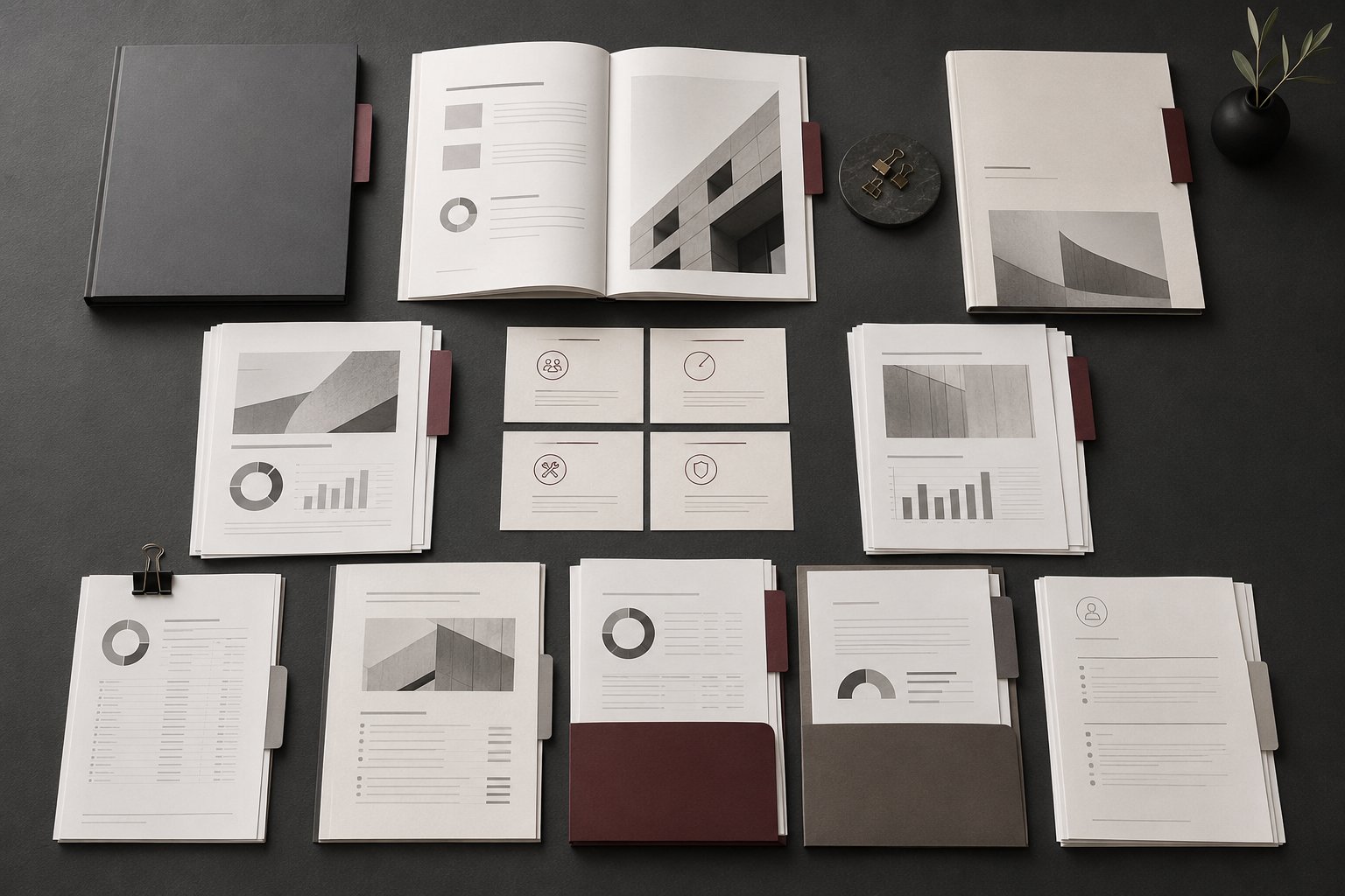 Illustration of an organised AGM pack containing financial, governance and property information.
