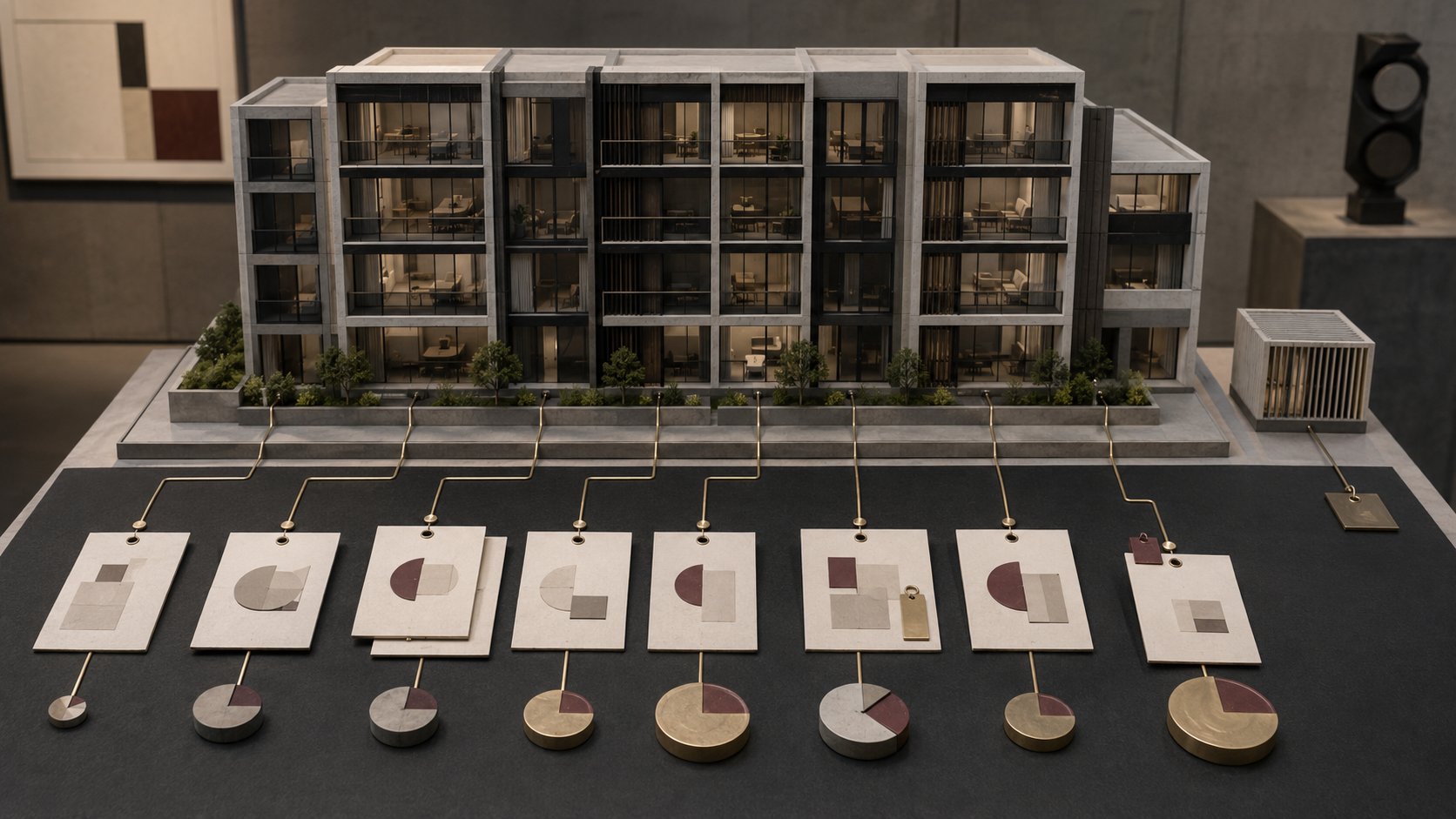 Illustration connecting a community-scheme building with budget and fund information.